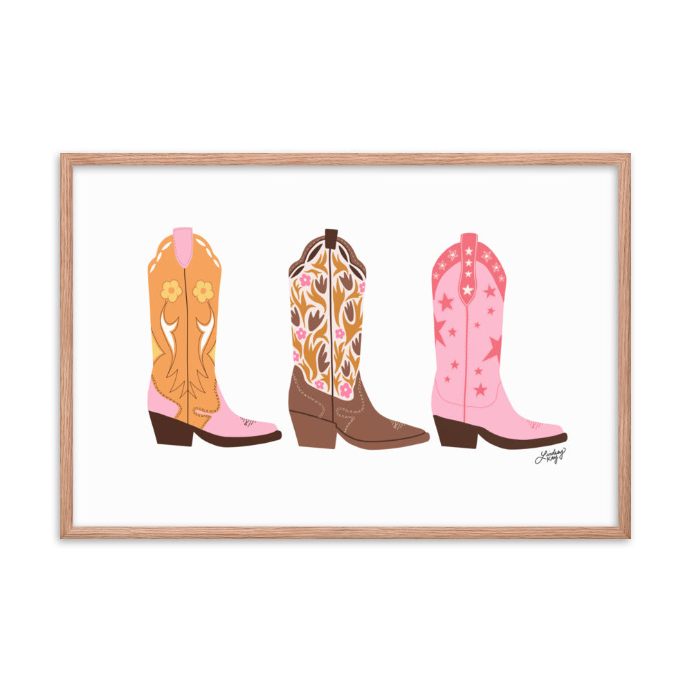 Cowboy Boots Illustration - Framed Matte Print